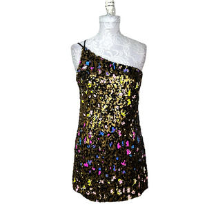 Compotation X Dress the Population Sequin One Shoulder Dress Women Medium NWOT